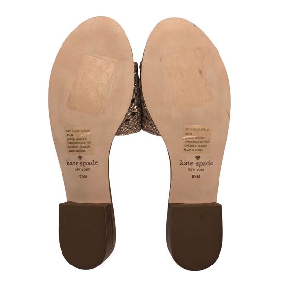 Kate Spade Berlin Woven Leather Sandals Slides Flat Sandal Size 8.5 Rose Gold - Picture 7 of 8